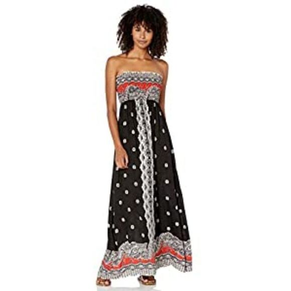 Women's Printed Bodice Strapless Maxi Dress - Picture 1 of 3